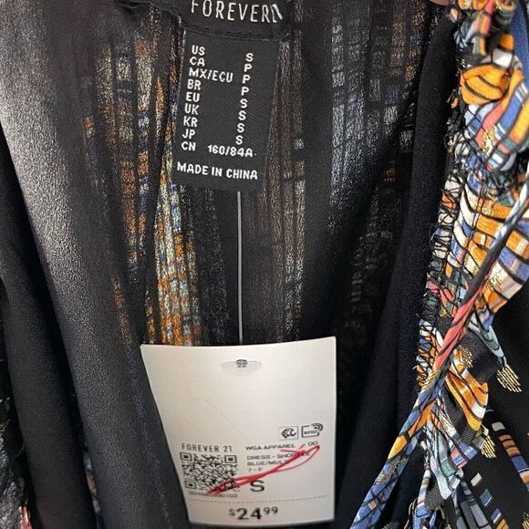 NWT Forever 21 Chiffon Abstract Metallic Mini Dress - Small - Picture 11 of 12